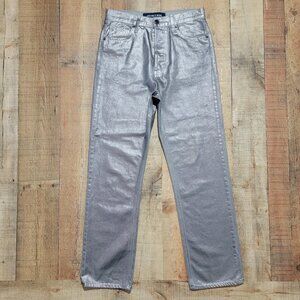 Veronica Beard Daniela Straight-Leg High Rise Metallic Jeans